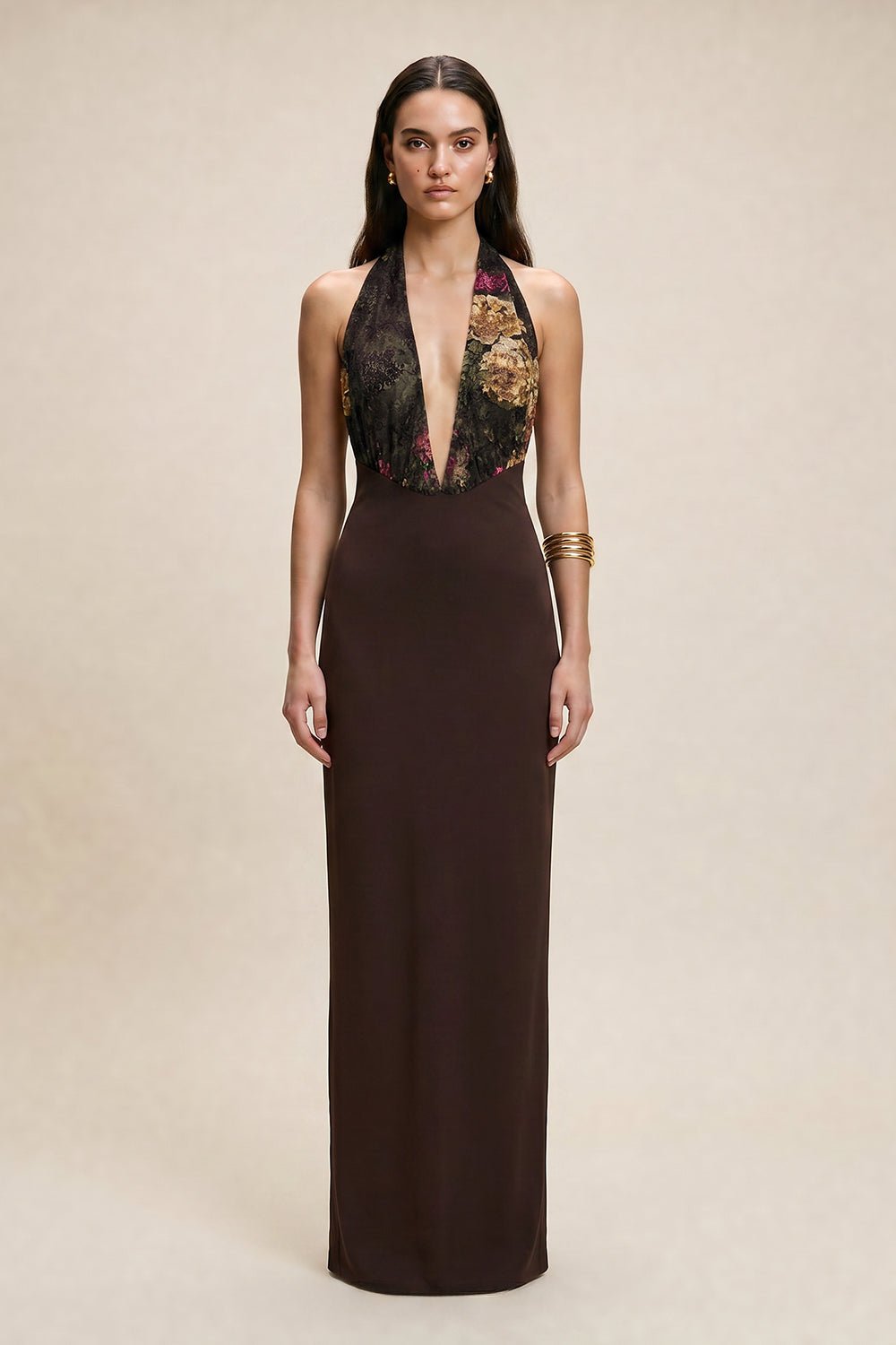 Aveline Derin V Yaka Uzun Elbise - No Design Store