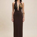 Aveline Derin V Yaka Uzun Elbise - No Design Store