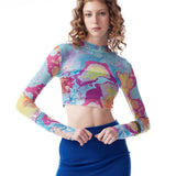 Balıkçı Yaka Baskılı Transparan Crop Top - No Design Store