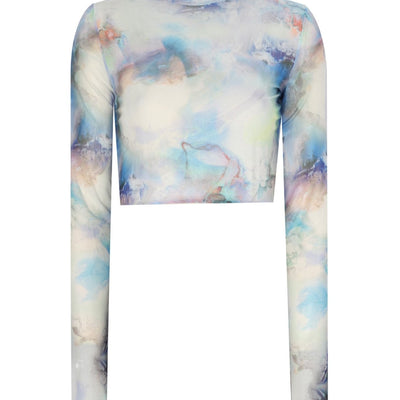 Balıkçı Yaka Baskılı Transparan Crop Top - No Design Store