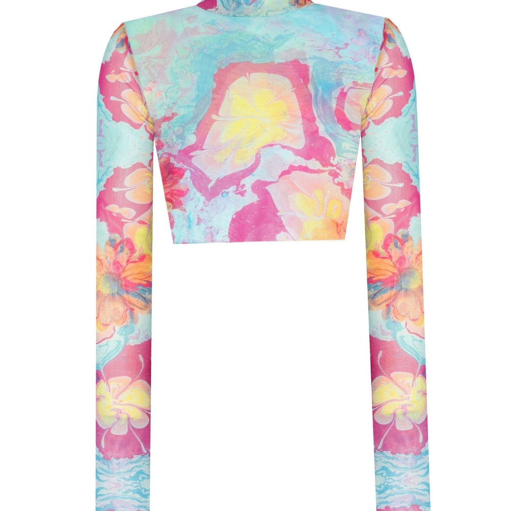 Balıkçı Yaka Baskılı Transparan Crop Top - No Design Store