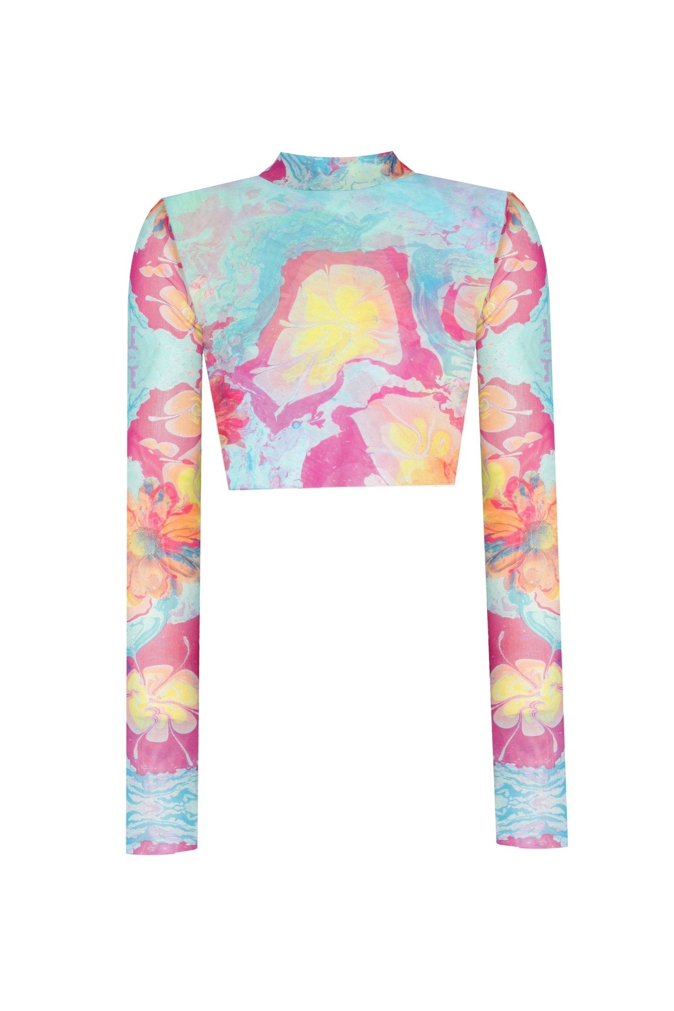 Balıkçı Yaka Baskılı Transparan Crop Top - No Design Store