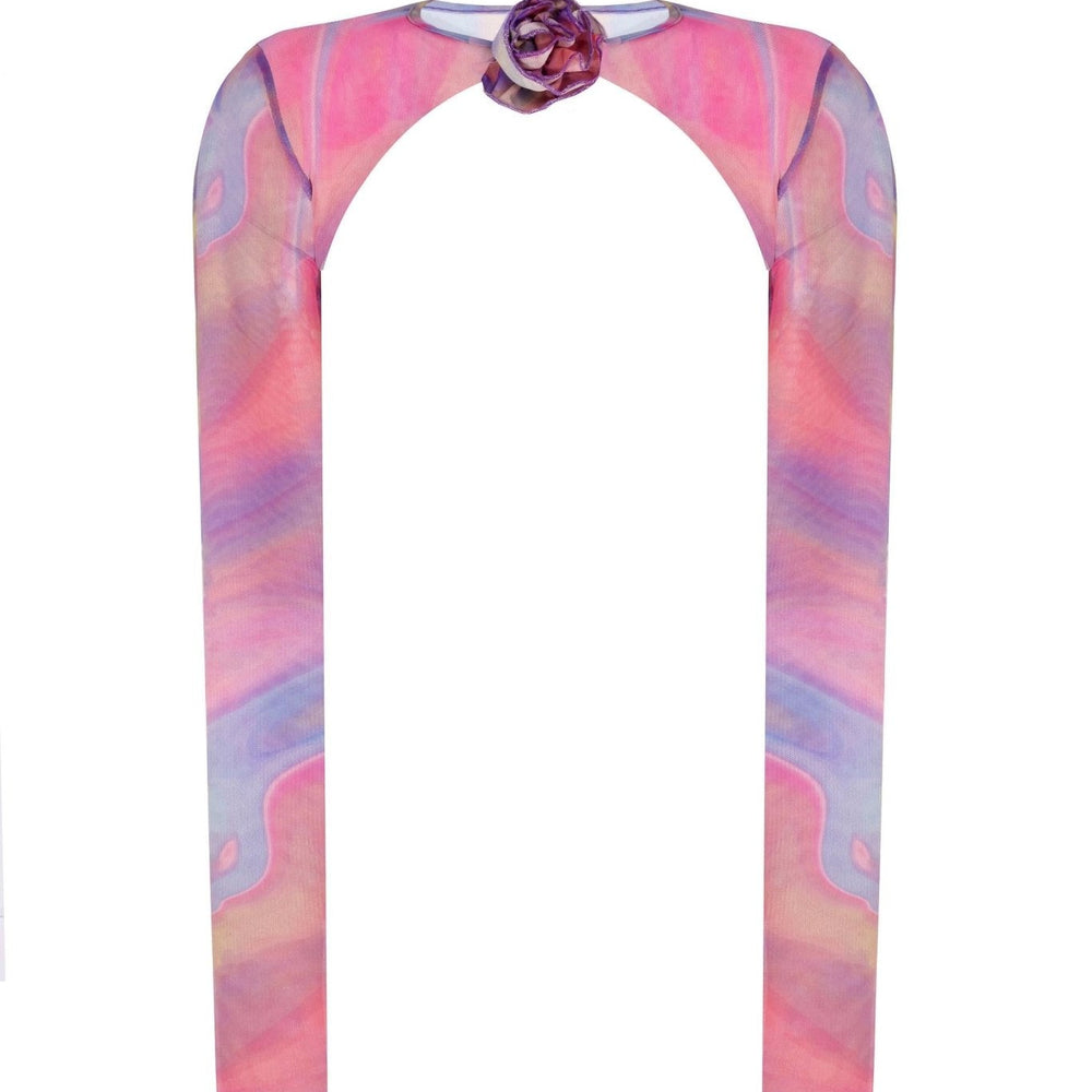 Baskılı Gül Detaylı Transparan Bolero - No Design Store