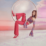 Baskılı Kolları Fırfırlı Transparan Crop Top - No Design Store