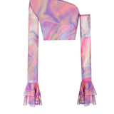 Baskılı Kolları Fırfırlı Transparan Crop Top - No Design Store