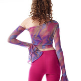 Baskılı Kolları Fırfırlı Transparan Crop Top - No Design Store