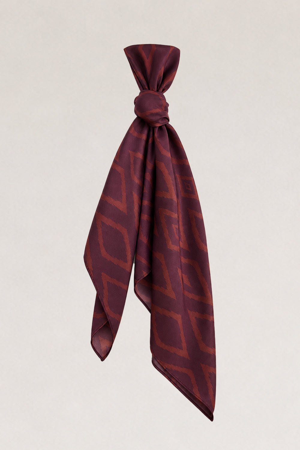 Bordo Zemin Kahverengi Geometrik Desenli Fular Bandana - No Design Store