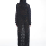 Derin Yırtmaçlı Transparan Hoodie Elbise - No Design Store