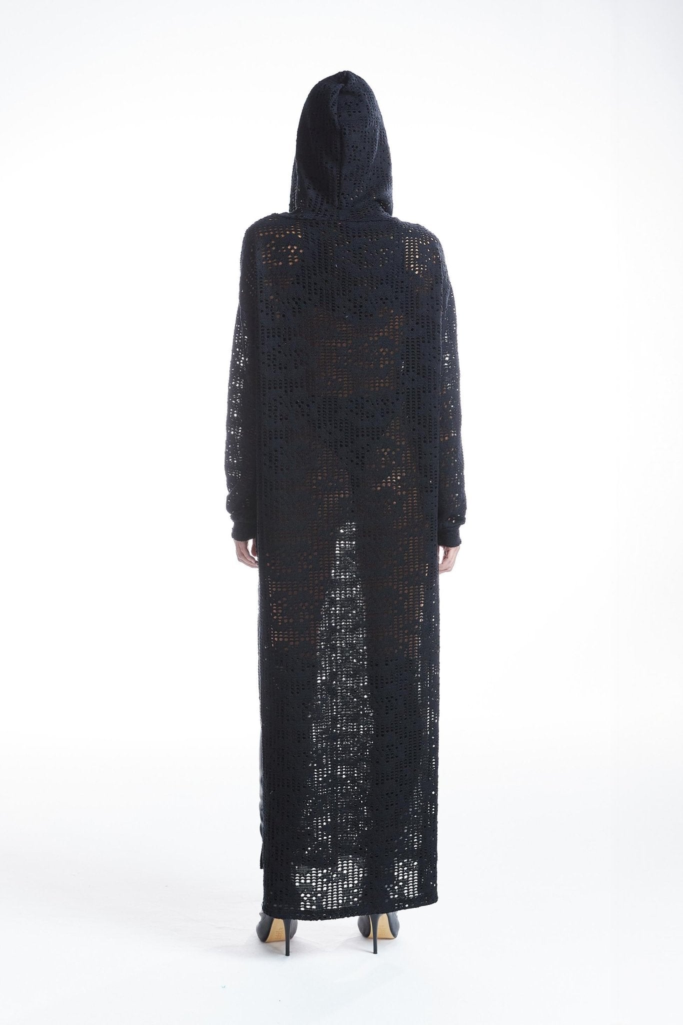 Derin Yırtmaçlı Transparan Hoodie Elbise - No Design Store