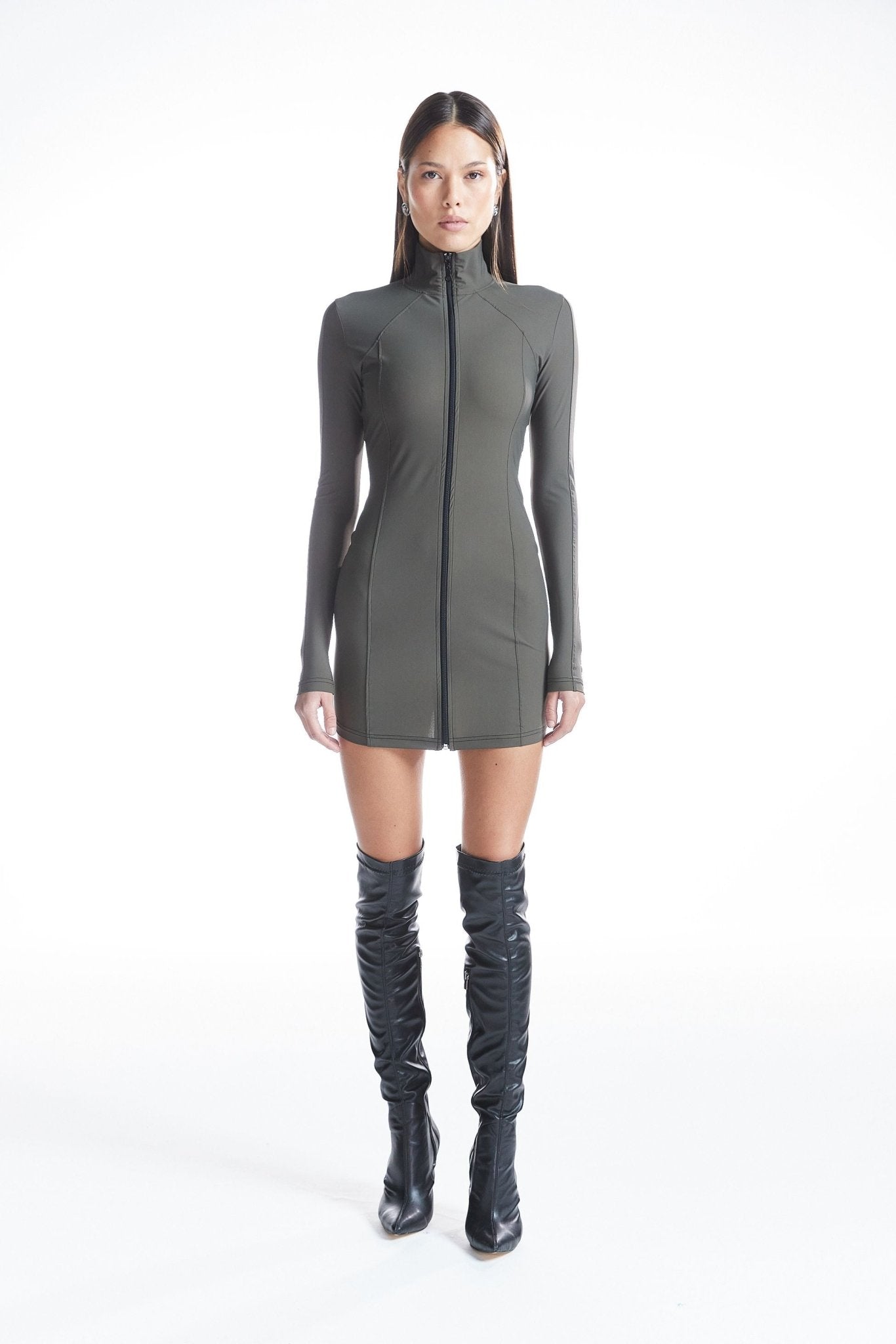 Fermuarlı Nervür Detaylı Mini Elbise - No Design Store