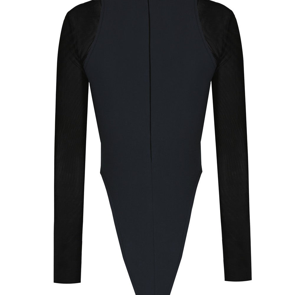 Göbek Dekolteli Kontrast Kumaş Detaylı Bodysuit - No Design Store