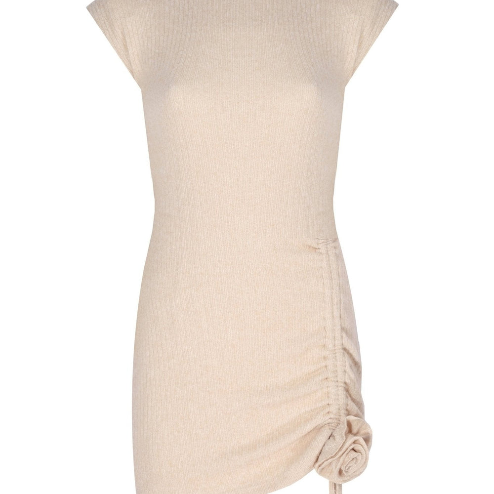 Gül Detaylı Vatkalı Triko Mini Elbise - No Design Store