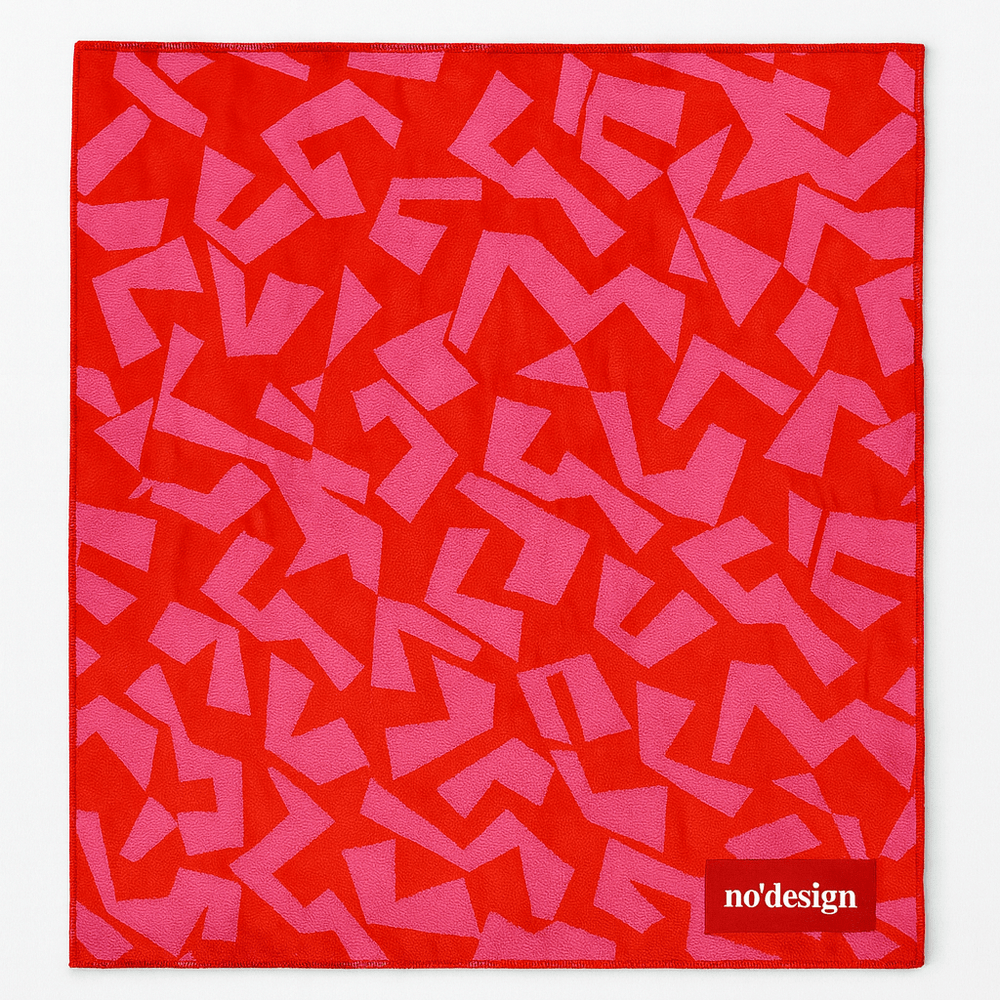 Kırmızı Zemin Pembe Geometrik Desenli Fular Bandana - No Design Store