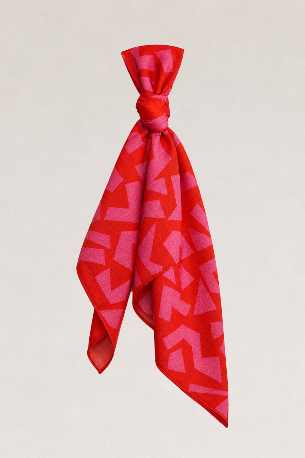 Kırmızı Zemin Pembe Geometrik Desenli Fular Bandana - No Design Store