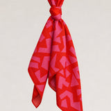 Kırmızı Zemin Pembe Geometrik Desenli Fular Bandana - No Design Store