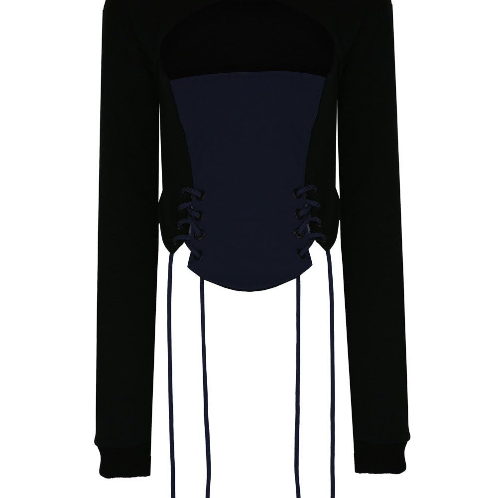 Önü Korse Detaylı Pencereli Sweatshirt - No Design Store