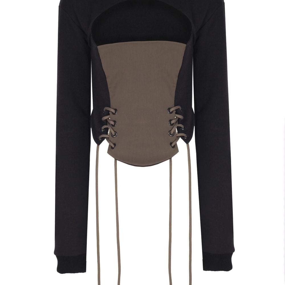 Önü Korse Detaylı Pencereli Sweatshirt - No Design Store