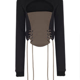 Önü Korse Detaylı Pencereli Sweatshirt - No Design Store