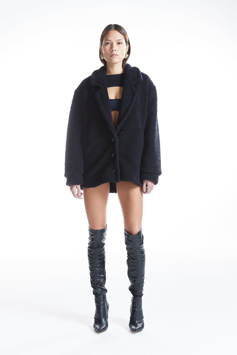 Oversize Düğmeli Teddy Kısa Kaban - No Design Store