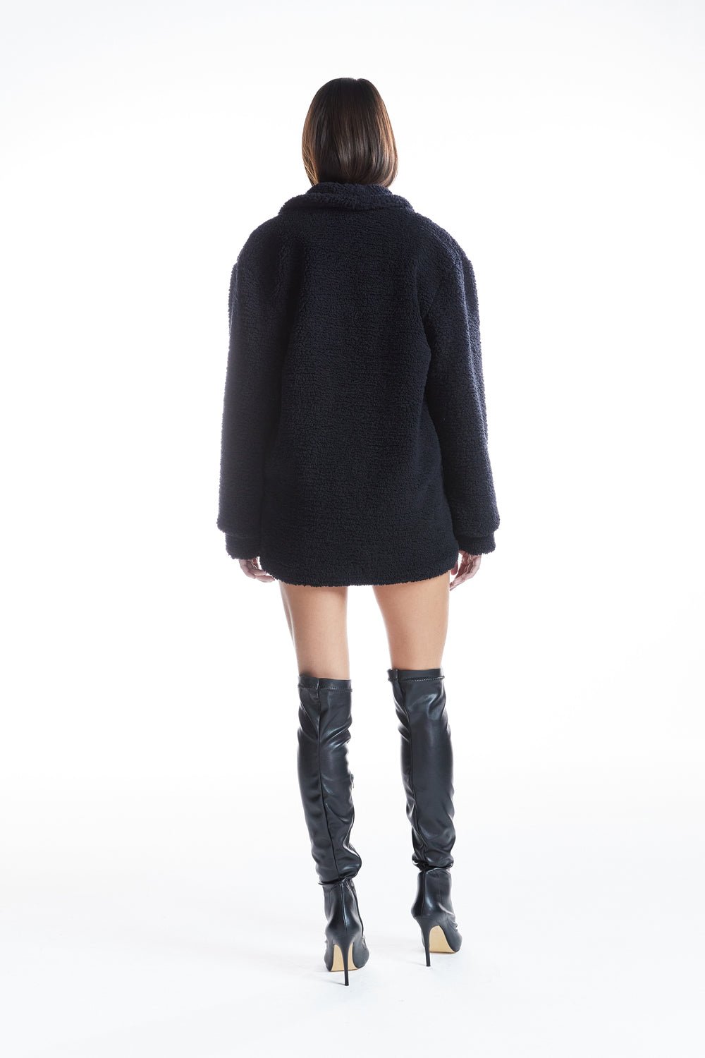 Oversize Düğmeli Teddy Kısa Kaban - No Design Store