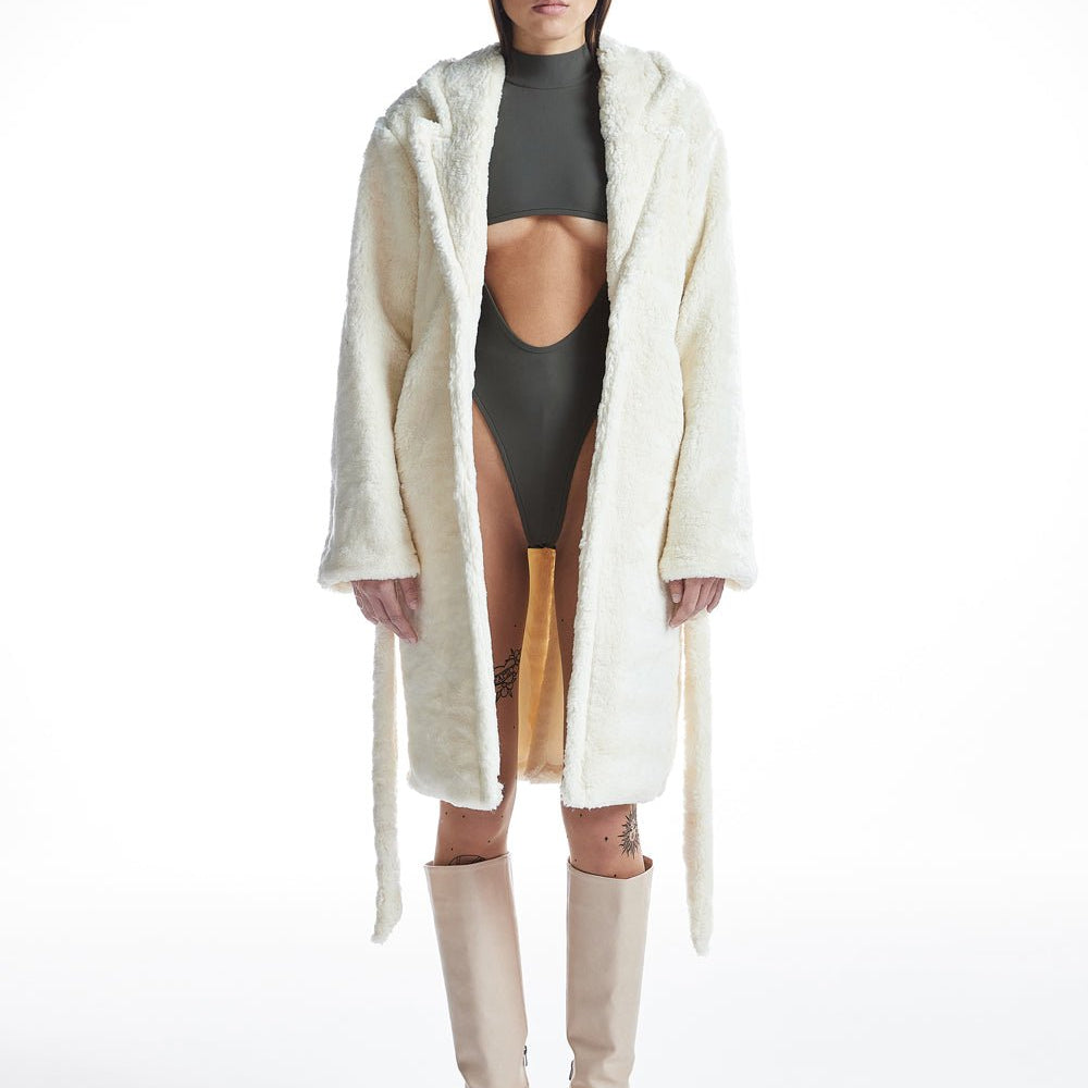 Oversize Kuşaklı Teddy Kaban - No Design Store