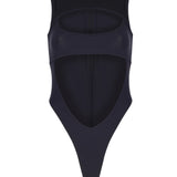Pencere Detaylı Göbek Dekolteli Kontrast Kumaşlı Bodysuit - No Design Store