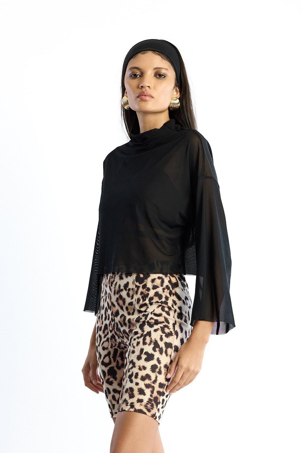 Transparan Balıkçı Yaka Oversize Crop Top - No Design Store