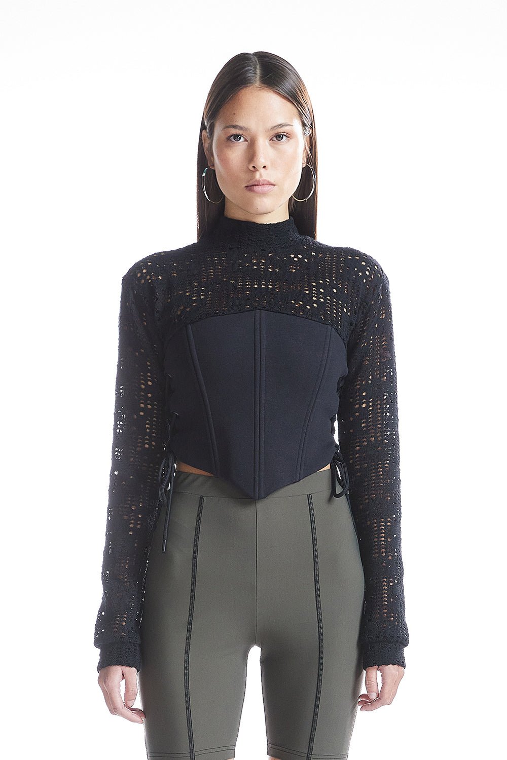 Yandan Bağcıklı Korse Detaylı Sweatshirt - No Design Store