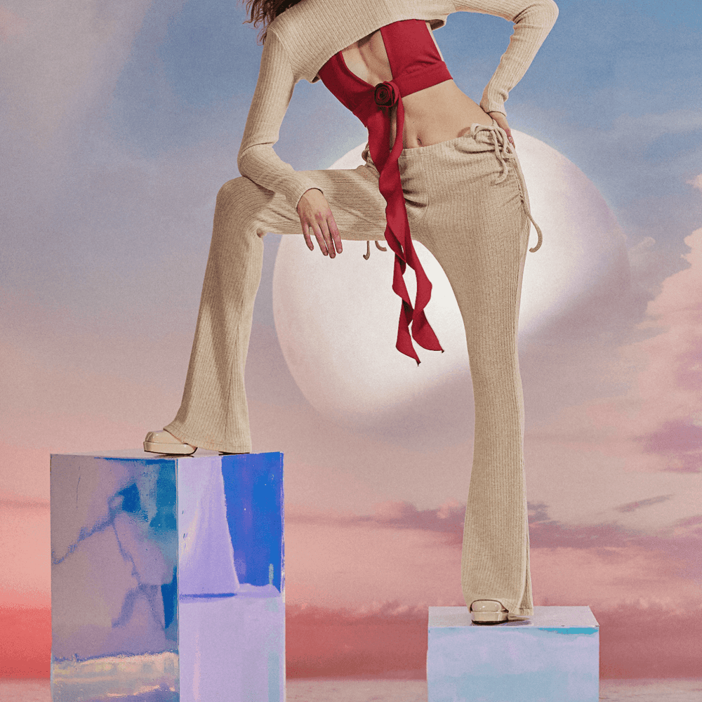 Yanları Büzgü Detaylı İspanyol Paça Pantolon - No Design Store