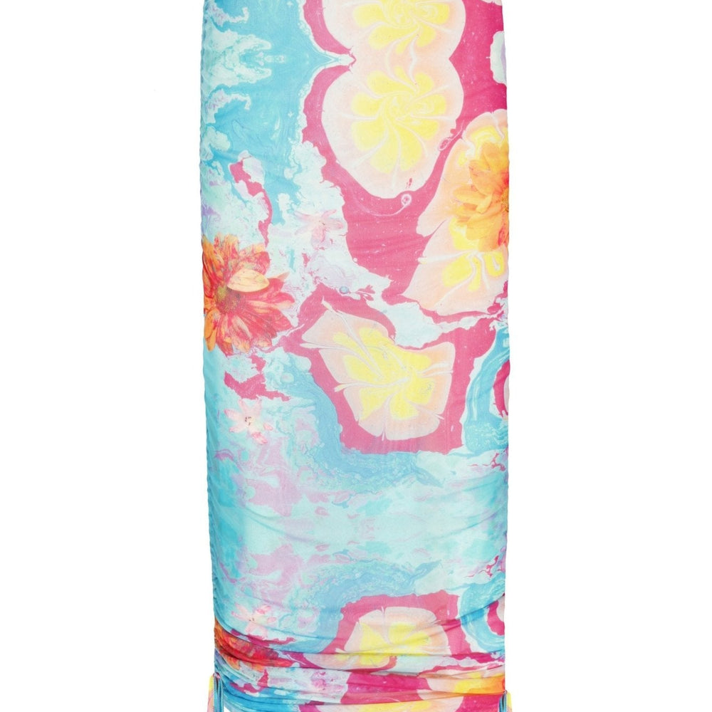 Yanları Büzgülü Baskılı Transparan Tül Midi Boy Etek - No Design Store