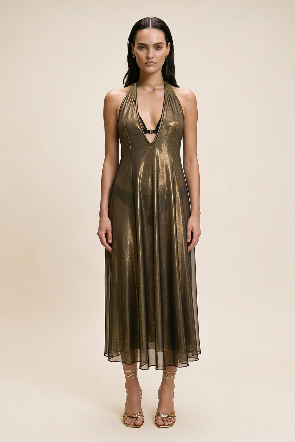 Zenya Derin V Yaka Uzun Elbise - No Design Store