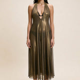 Zenya Derin V Yaka Uzun Elbise - No Design Store