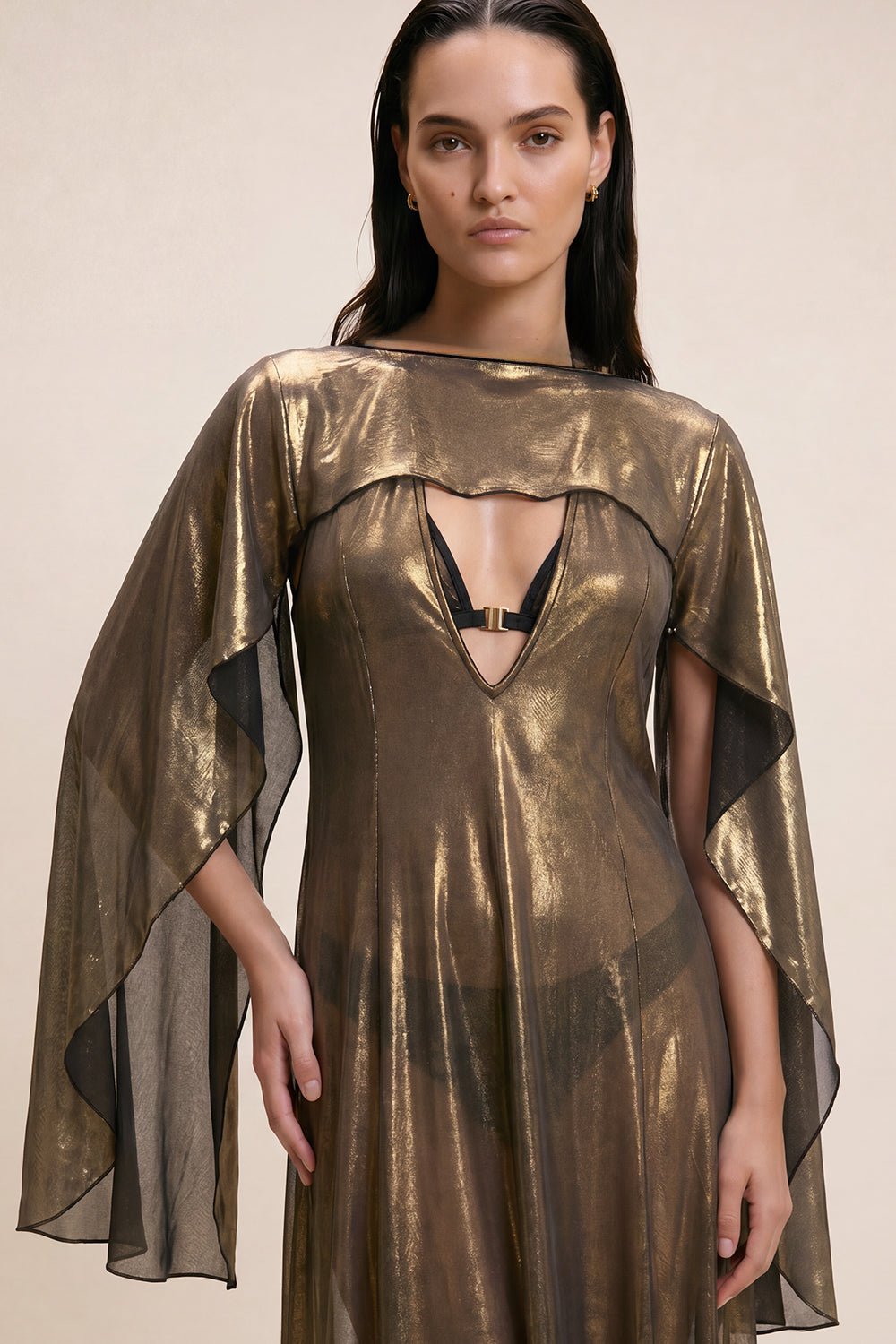Zenya Derin V Yaka Uzun Elbise - No Design Store